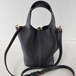 DUYP Josette Versatile Bucket Bag Grained Cowhide Leather Crossbody Bag NEW Gray